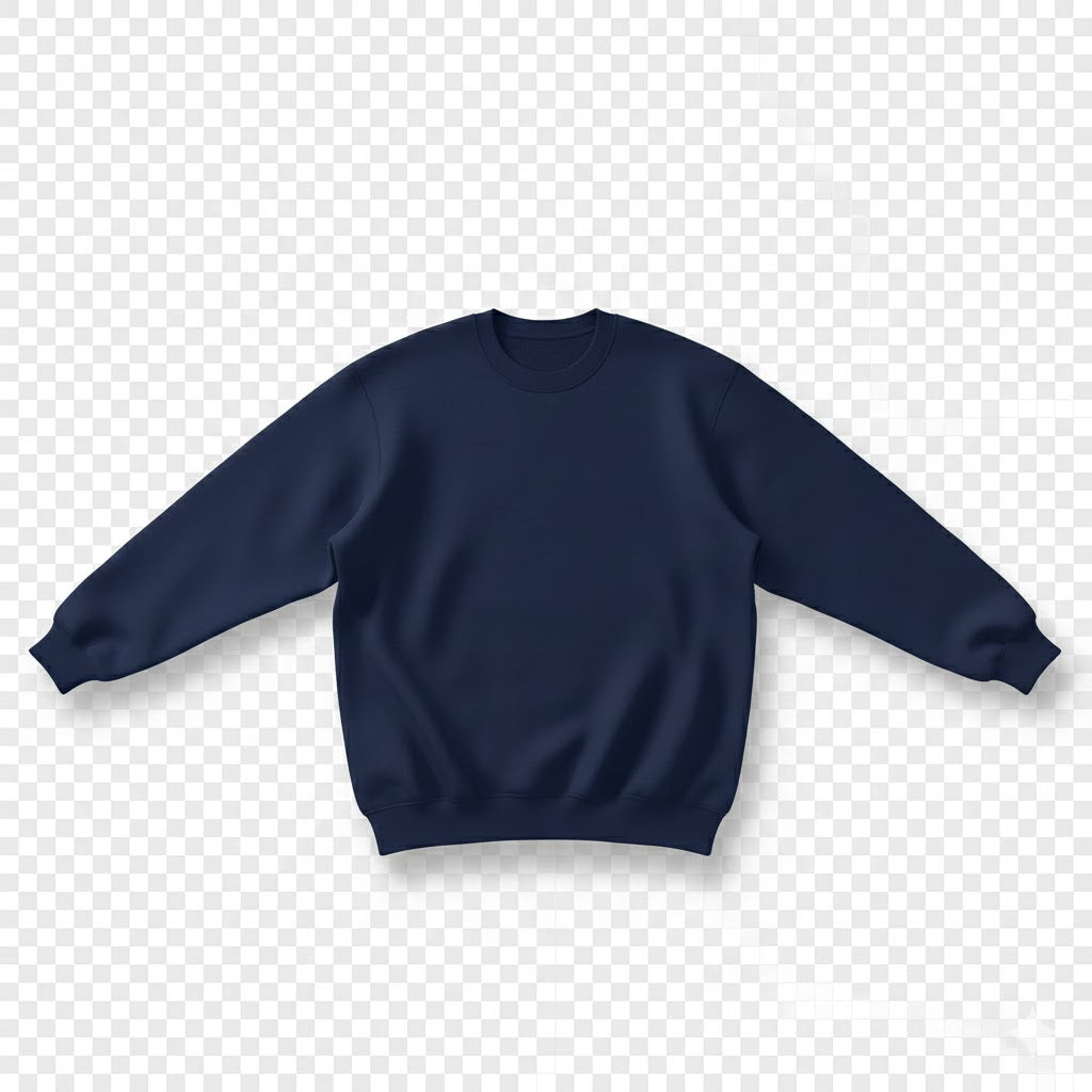 Navy blue sweatshirt on a transparent background